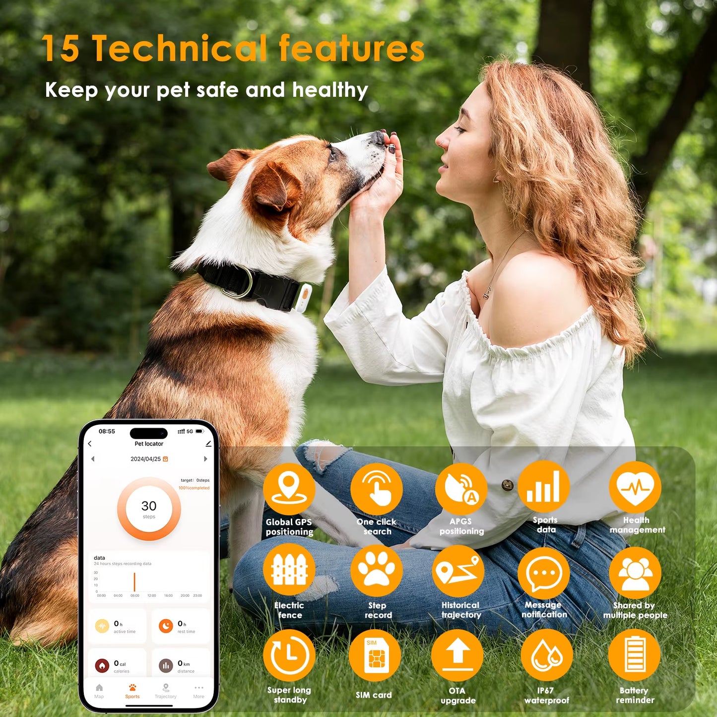 Mini 4G GPS Tracker for Dogs Cats with Health Monitor GPS Dog Fence Waterproof Works with Any Collar Android Ios Universal